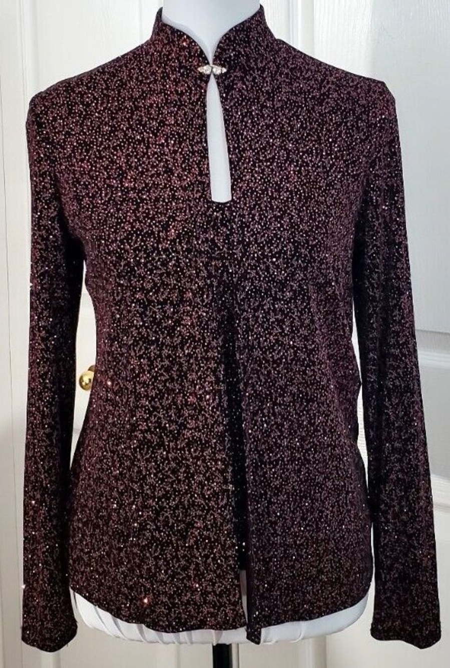 VTG ONYX NITE Black Purple Glitter 2 Pc Tank Jacket Set Cocktail Attire Sz S EUC